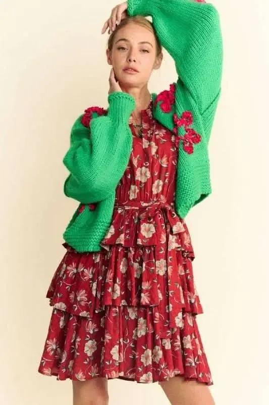 Sweaters Trendsi Floral Applique Cardigan Women's Open Front Layering Lightweight Knit