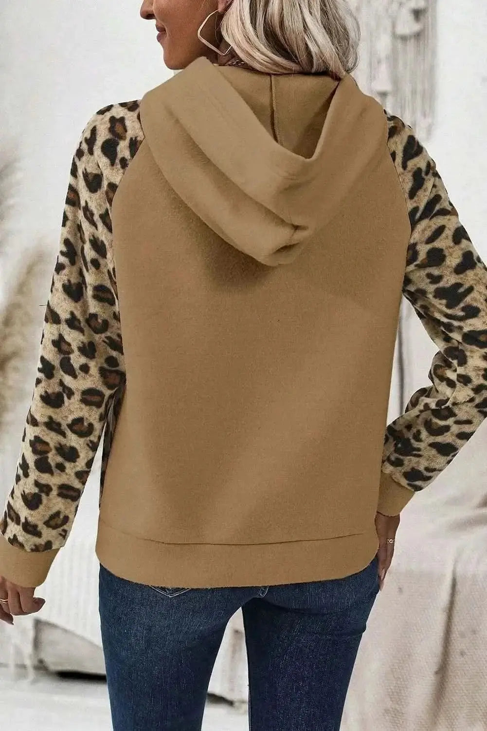 Women's Leopard Hoodie - Half Button Long Sleeve - Casual Chic