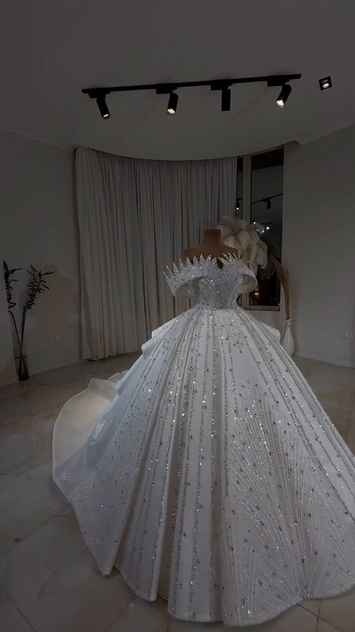 Diamond Luxe Crystal Off-Shoulder Royal Princess Ball Gown GD104