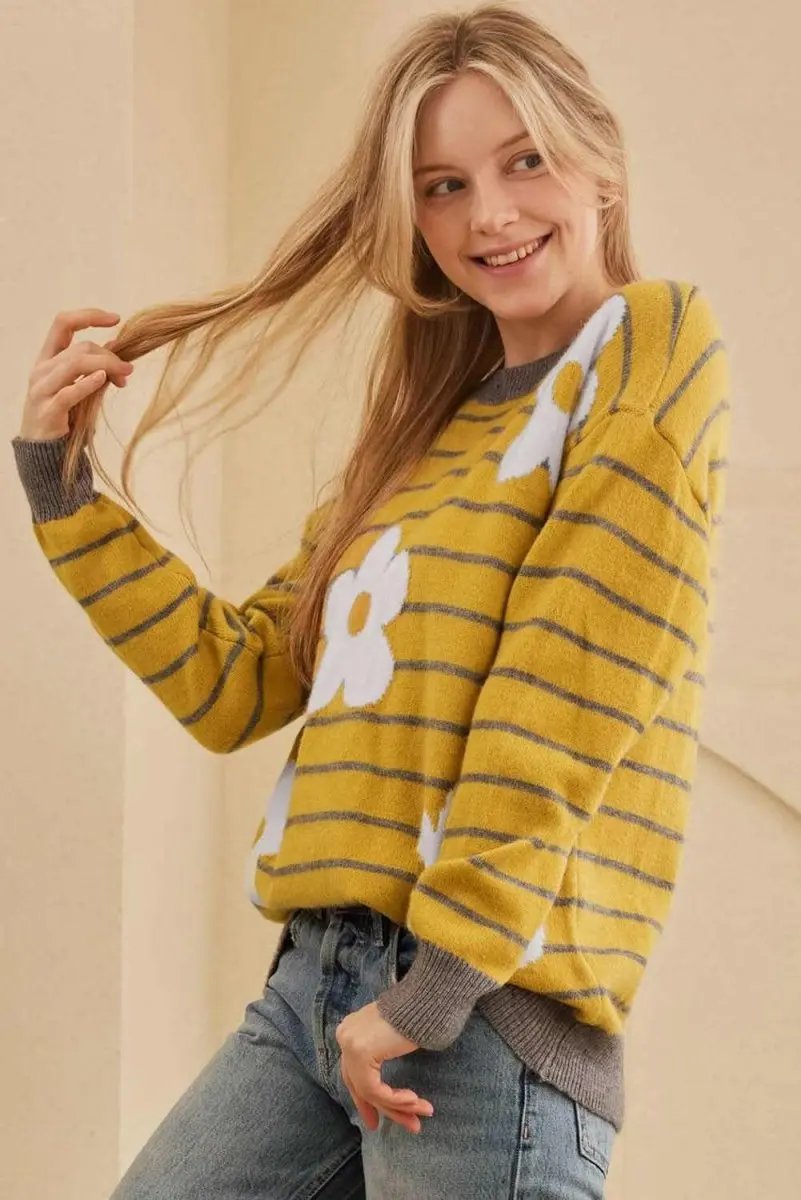 Sweaters Trendsi Flower Stripe Sweater Women's Fall Fashion Top Versatile Layering
