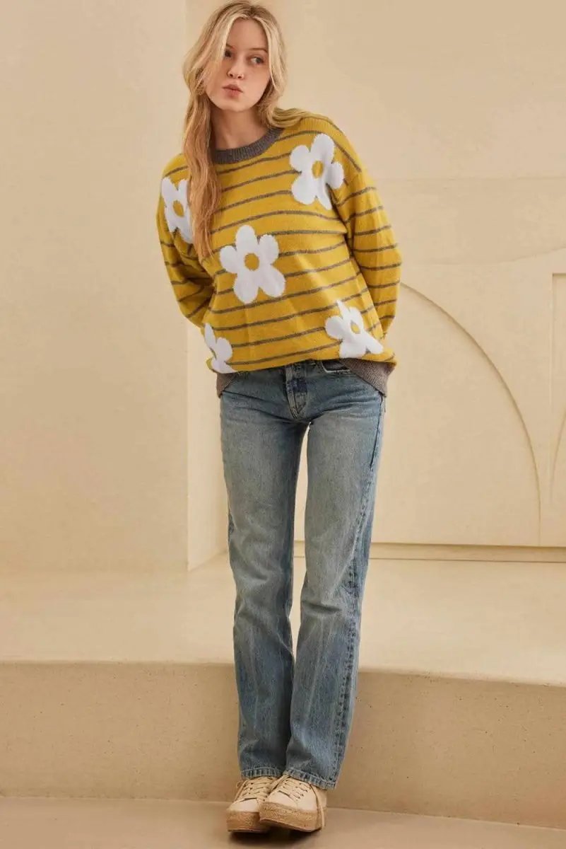 Sweaters Trendsi Flower Stripe Sweater Women's Fall Fashion Top Versatile Layering