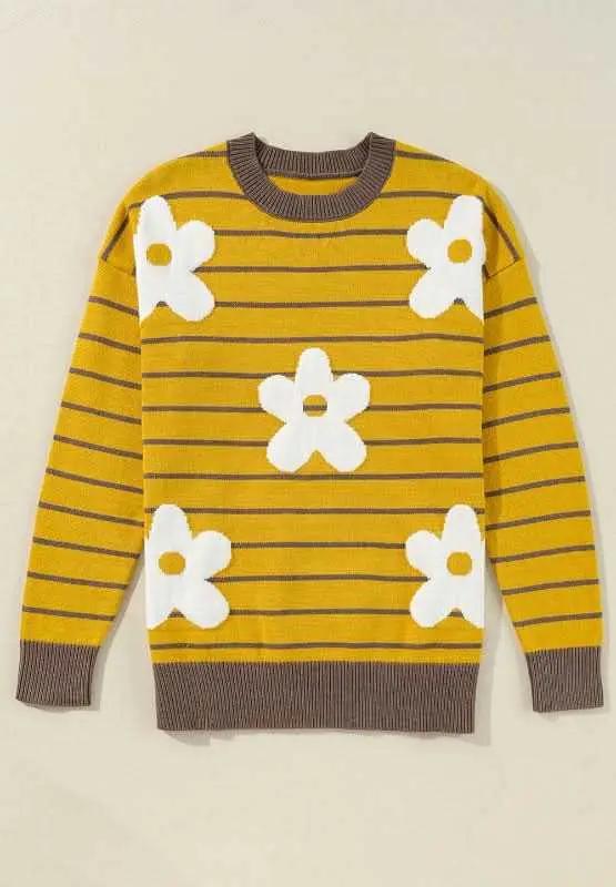 Sweaters Trendsi Flower Stripe Sweater Women's Fall Fashion Top Versatile Layering