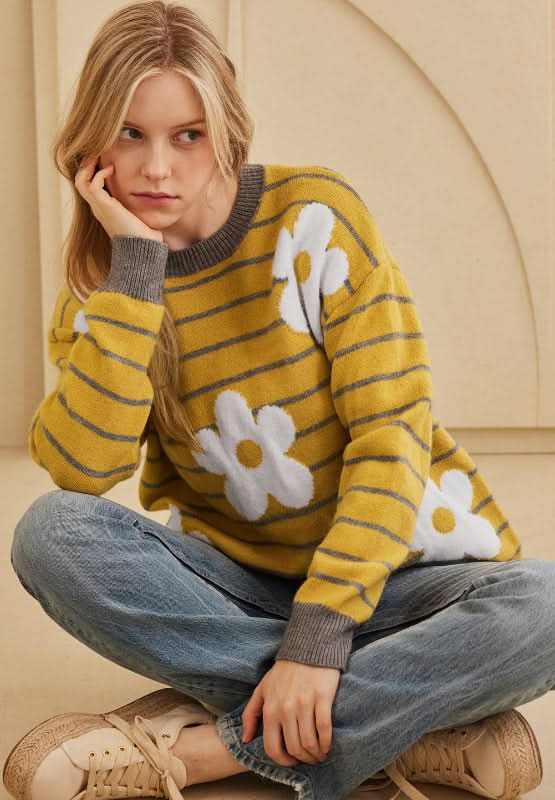 Sweaters Trendsi Flower Stripe Sweater Women's Fall Fashion Top Versatile Layering