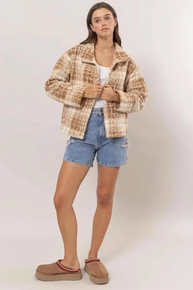 Pants Trendsi Plaid Boucle Jacket Women's Fall Outerwear Cozy & Stylish with Pockets