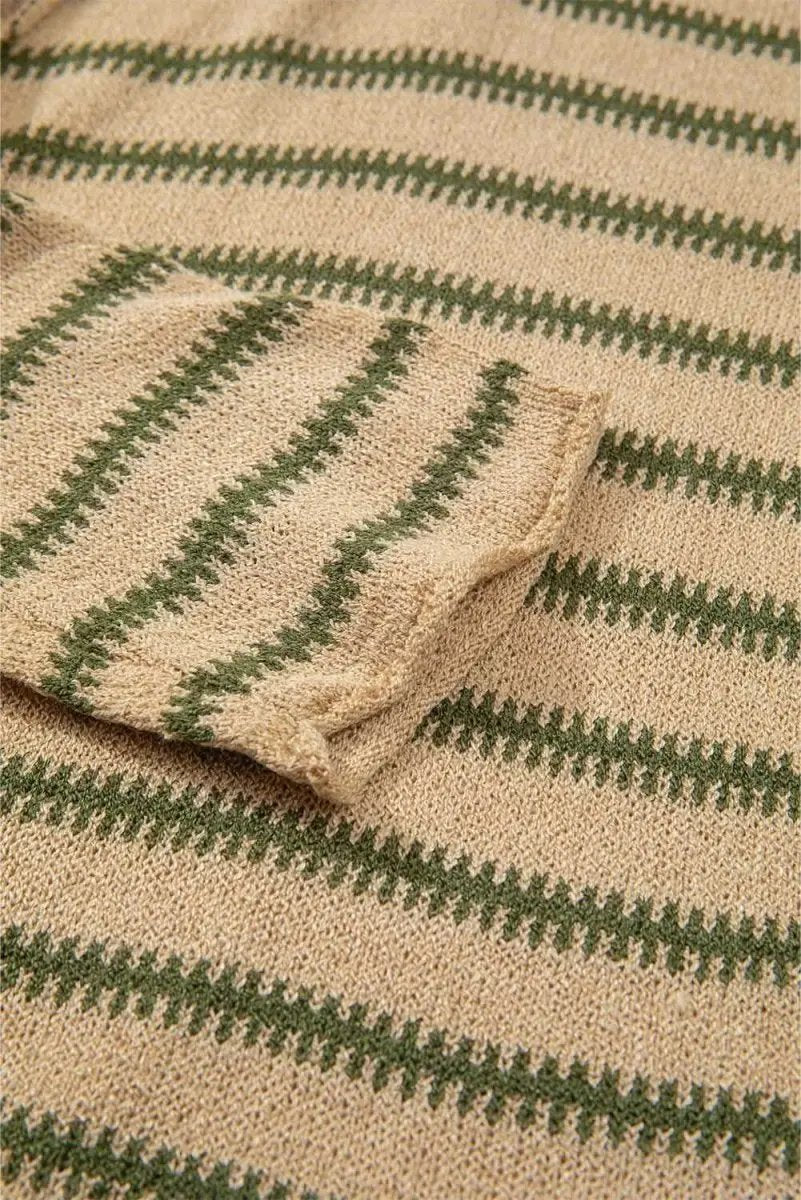 Sweaters Love Salve Khaki Stripe Women's Casual Sweater Comfy Drop Shoulder Knit Top