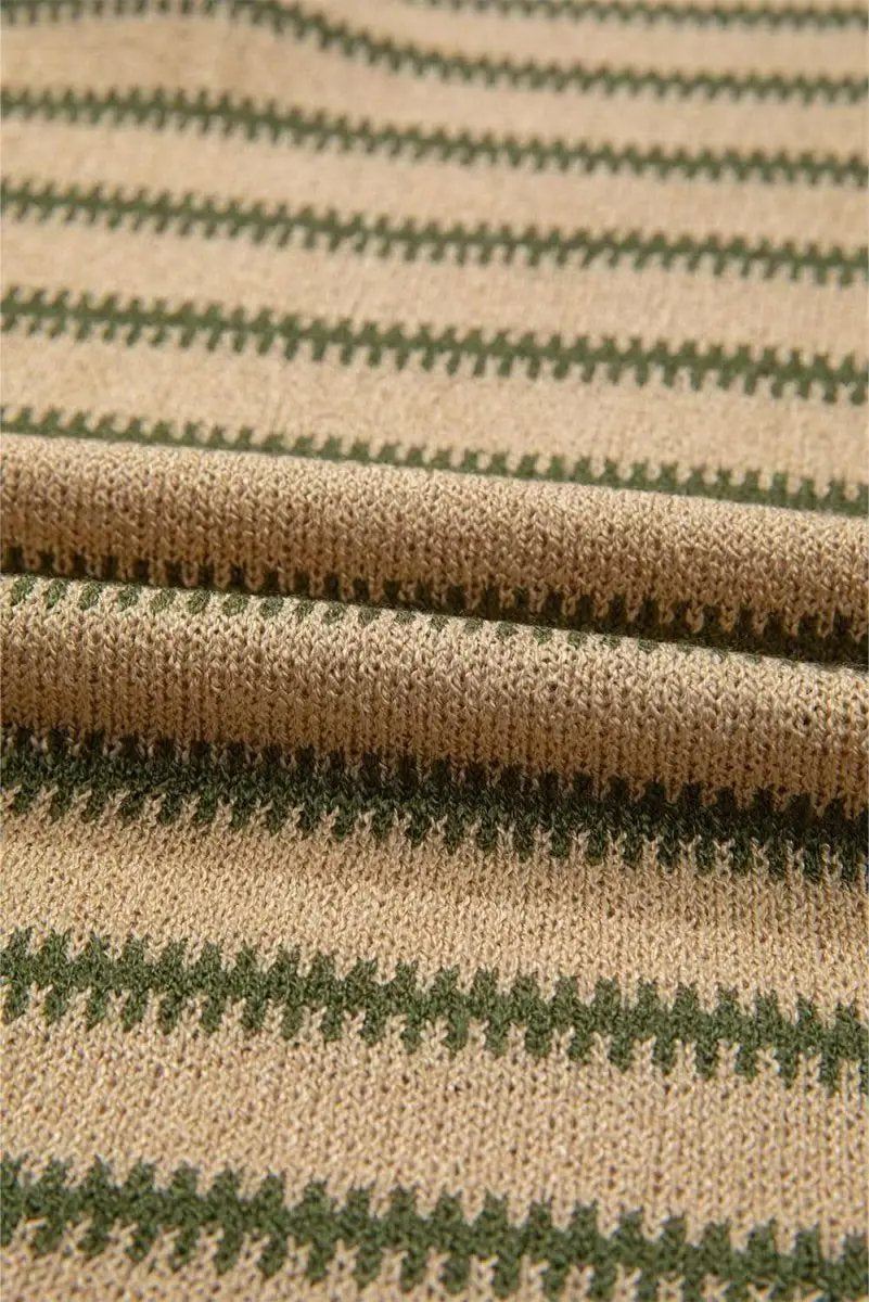 Sweaters Love Salve Khaki Stripe Women's Casual Sweater Comfy Drop Shoulder Knit Top