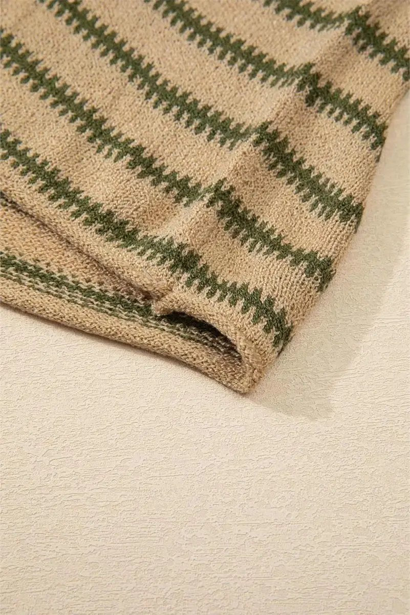 Sweaters Love Salve Khaki Stripe Women's Casual Sweater Comfy Drop Shoulder Knit Top