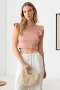 Women's Crop Top Crop Top - Ruffled Sleeves - Casual Summer Fashion