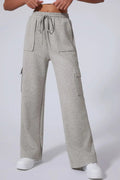 Love Salve Light Grey Lace-Up Women's Wide Leg Active Pants: Workout & Casual