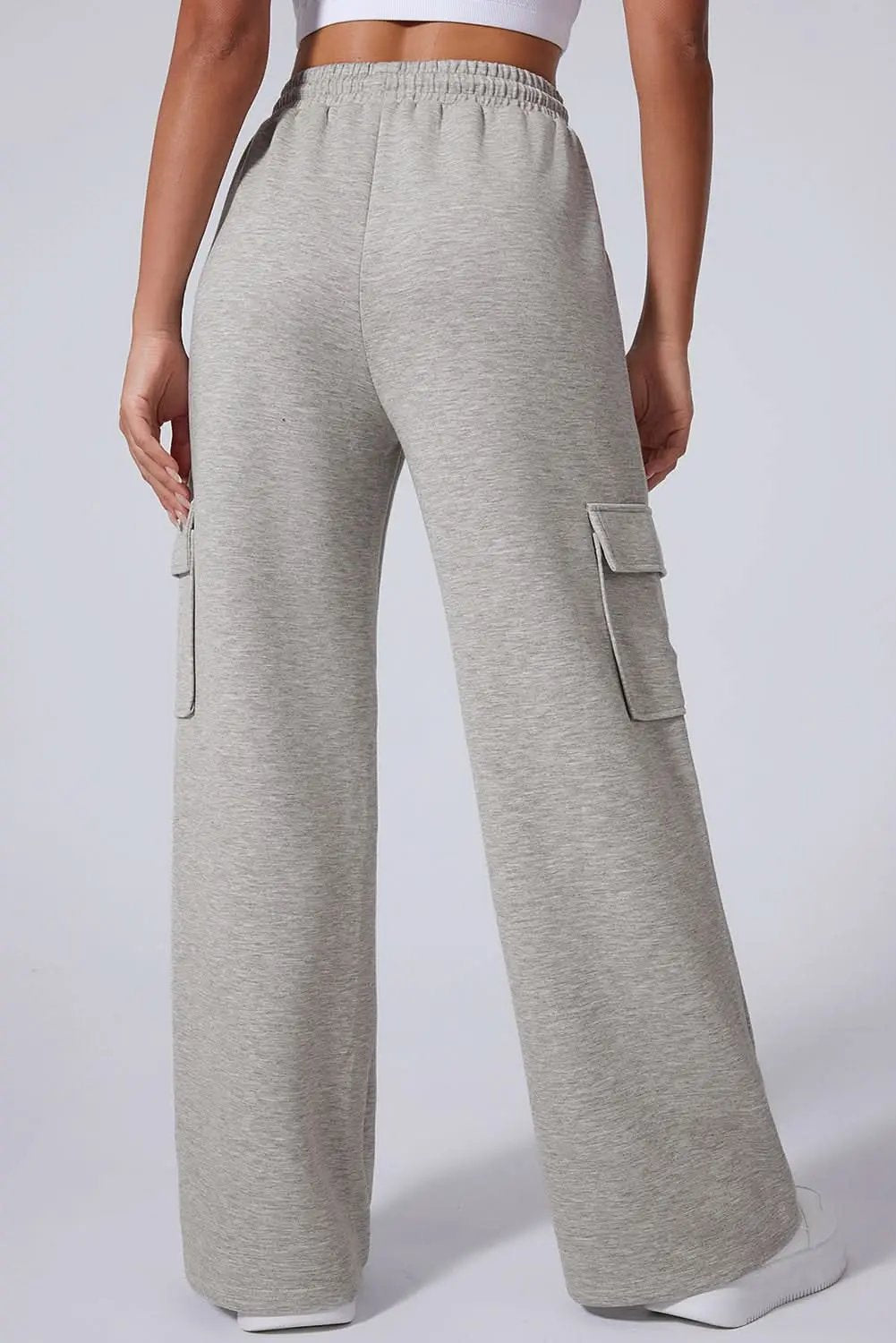Love Salve Light Grey Lace-Up Women's Wide Leg Active Pants: Workout & Casual