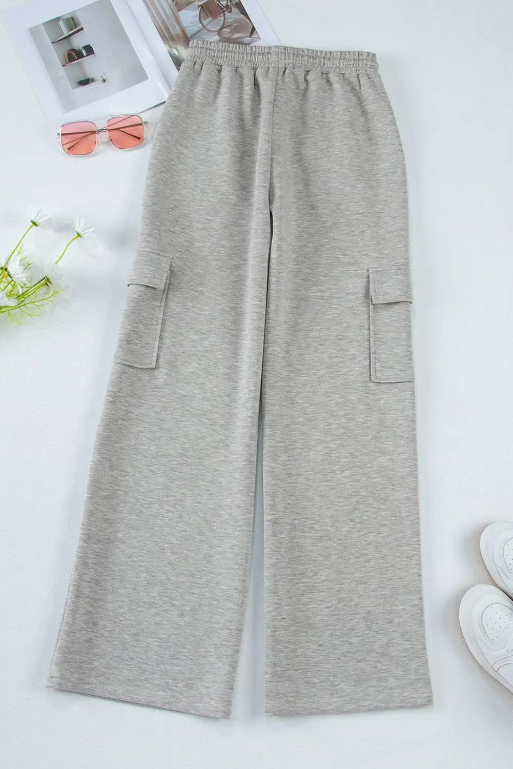 Love Salve Light Grey Lace-Up Women's Wide Leg Active Pants: Workout & Casual