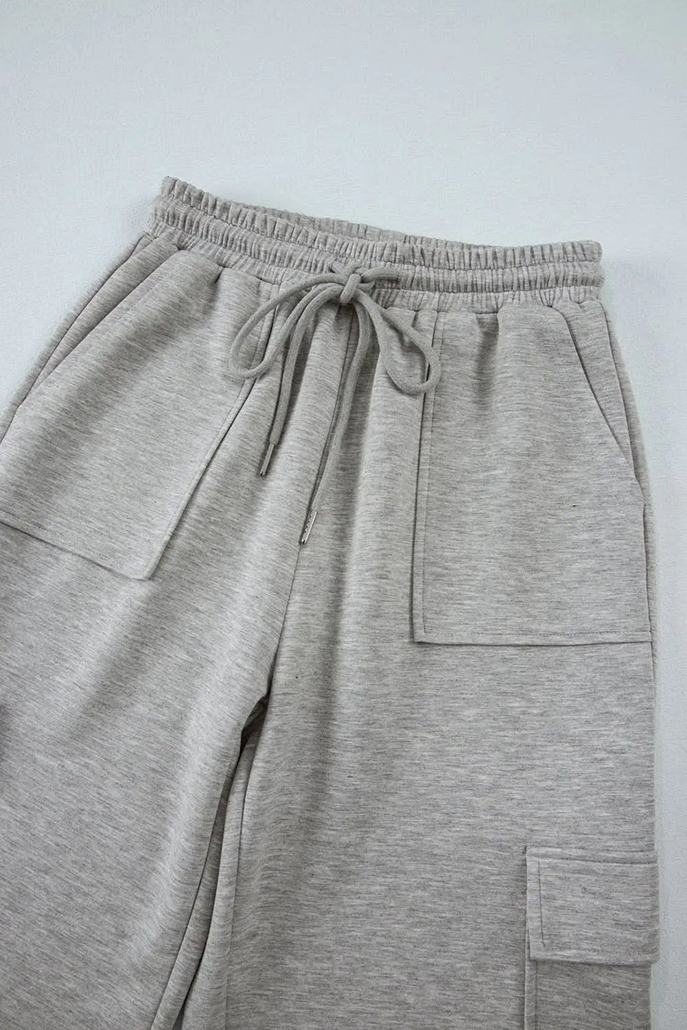 Love Salve Light Grey Lace-Up Women's Wide Leg Active Pants: Workout & Casual