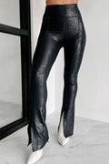Bottoms/Leggings Love Salve Black Faux Leather Leggings Women's Fashion High-Waisted Split Hem Trendy