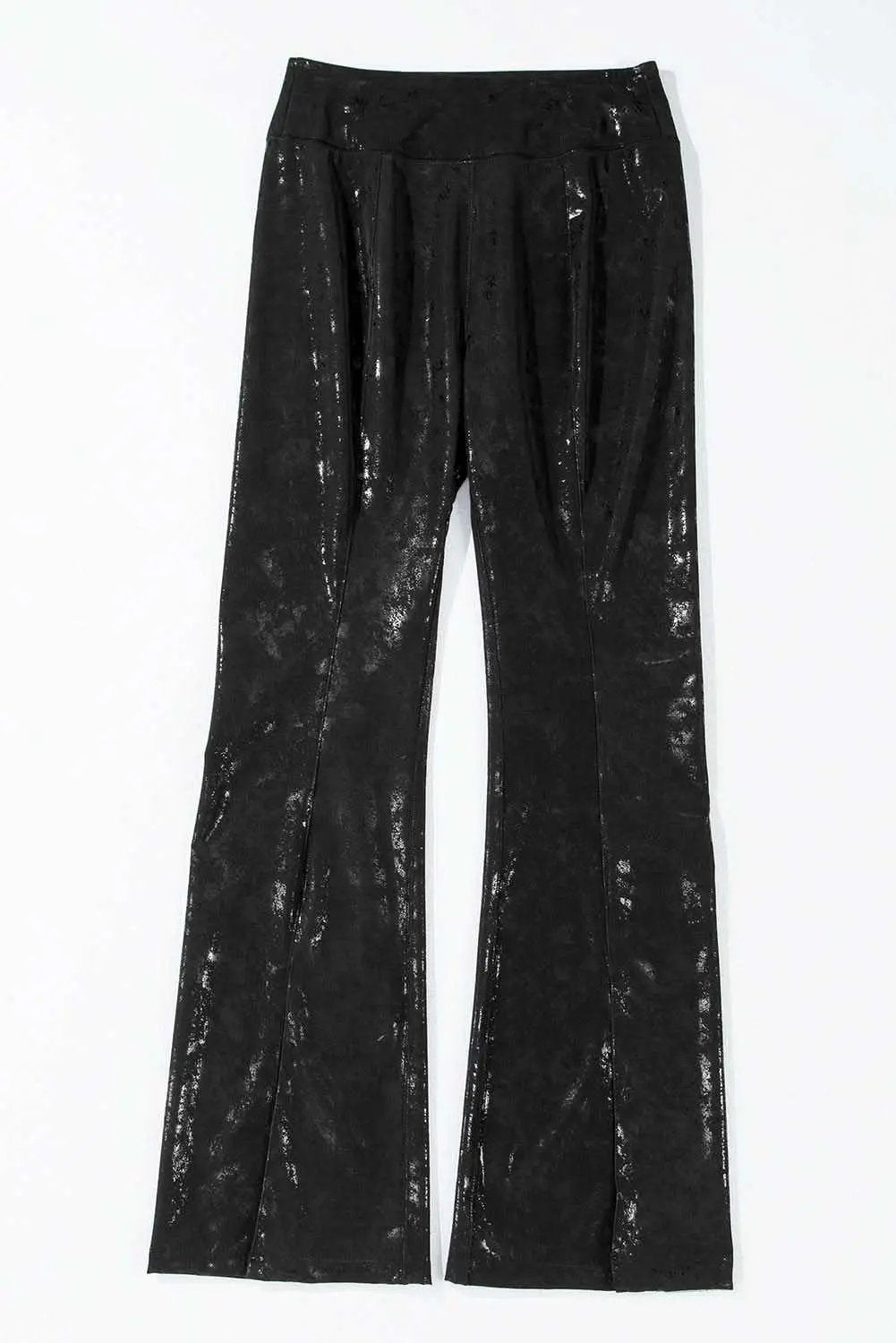 Bottoms/Leggings Love Salve Black Faux Leather Leggings Women's Fashion High-Waisted Split Hem Trendy