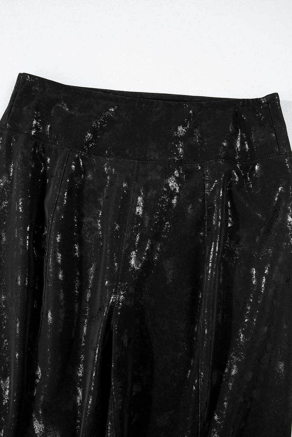 Bottoms/Leggings Love Salve Black Faux Leather Leggings Women's Fashion High-Waisted Split Hem Trendy