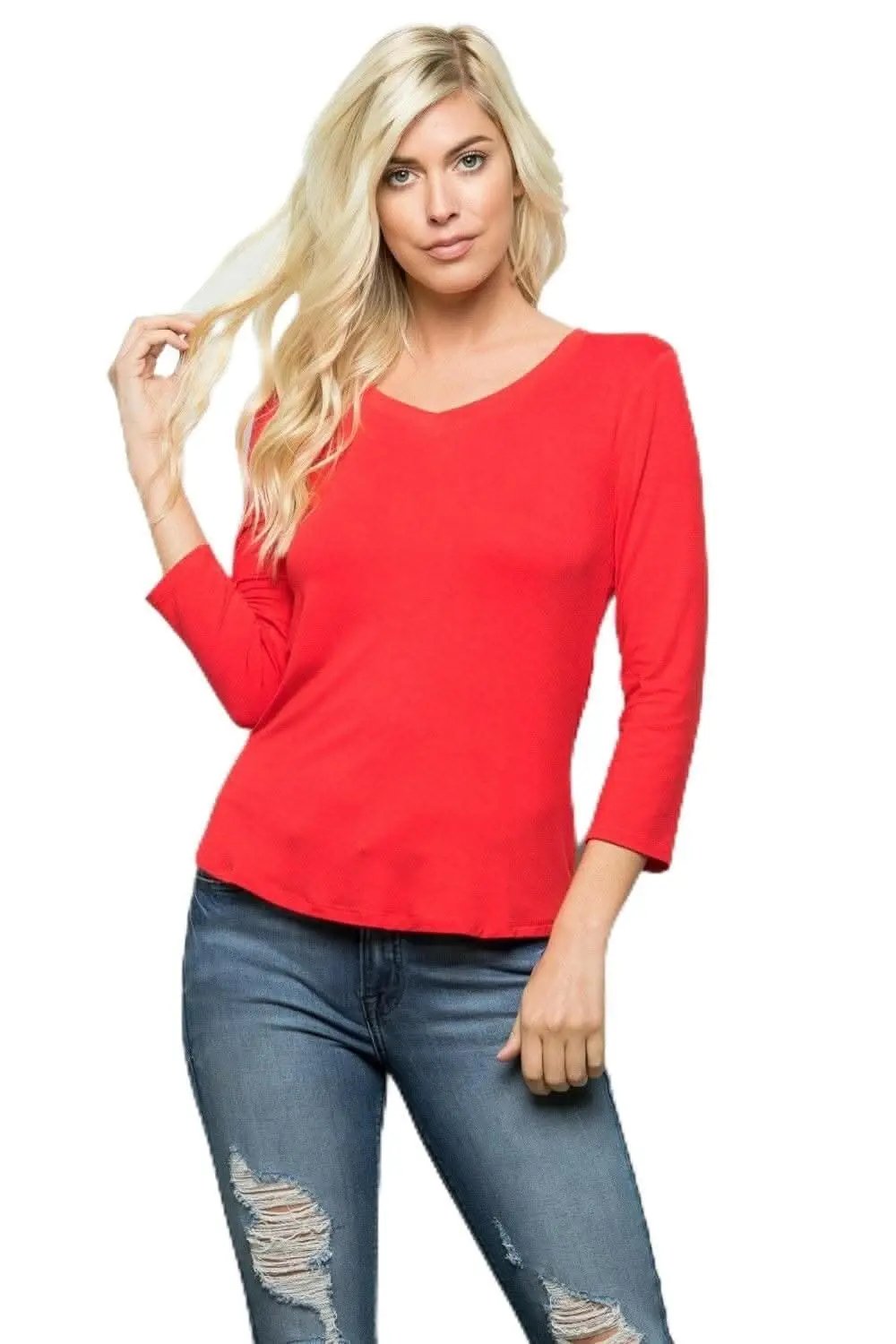 T-Shirts Love Salve Plus Size Red V-Neck Women's Tee: Everyday Comfort Fit Top