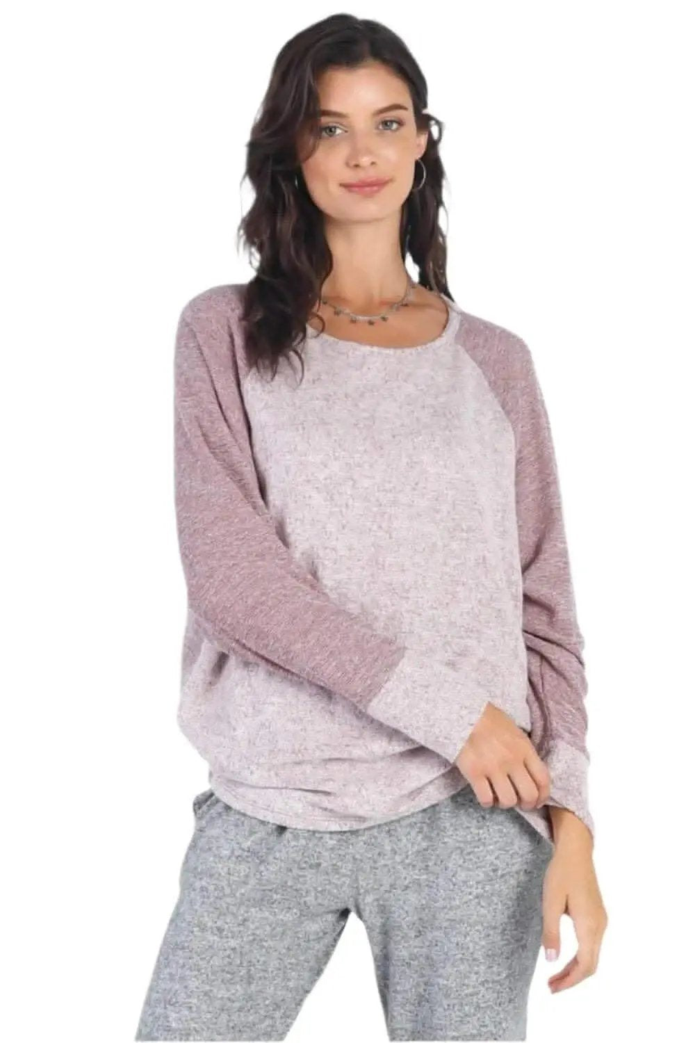 Pants Love Salve Burgundy Top Women's Casual Long Sleeve Tee Soft, Versatile