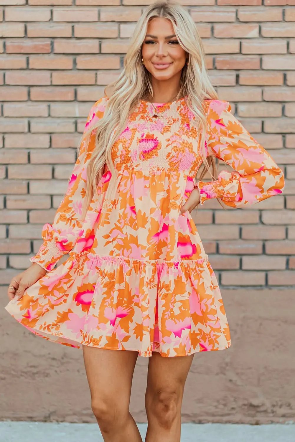 Love Salve Orange Smocked Mini Dress — Fit and Flare