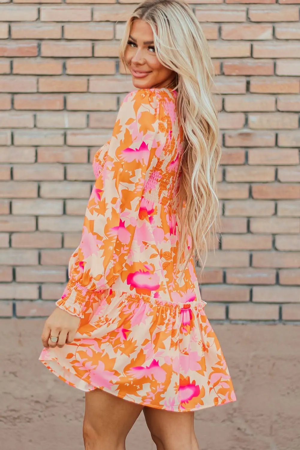 Love Salve Orange Smocked Mini Dress — Fit and Flare