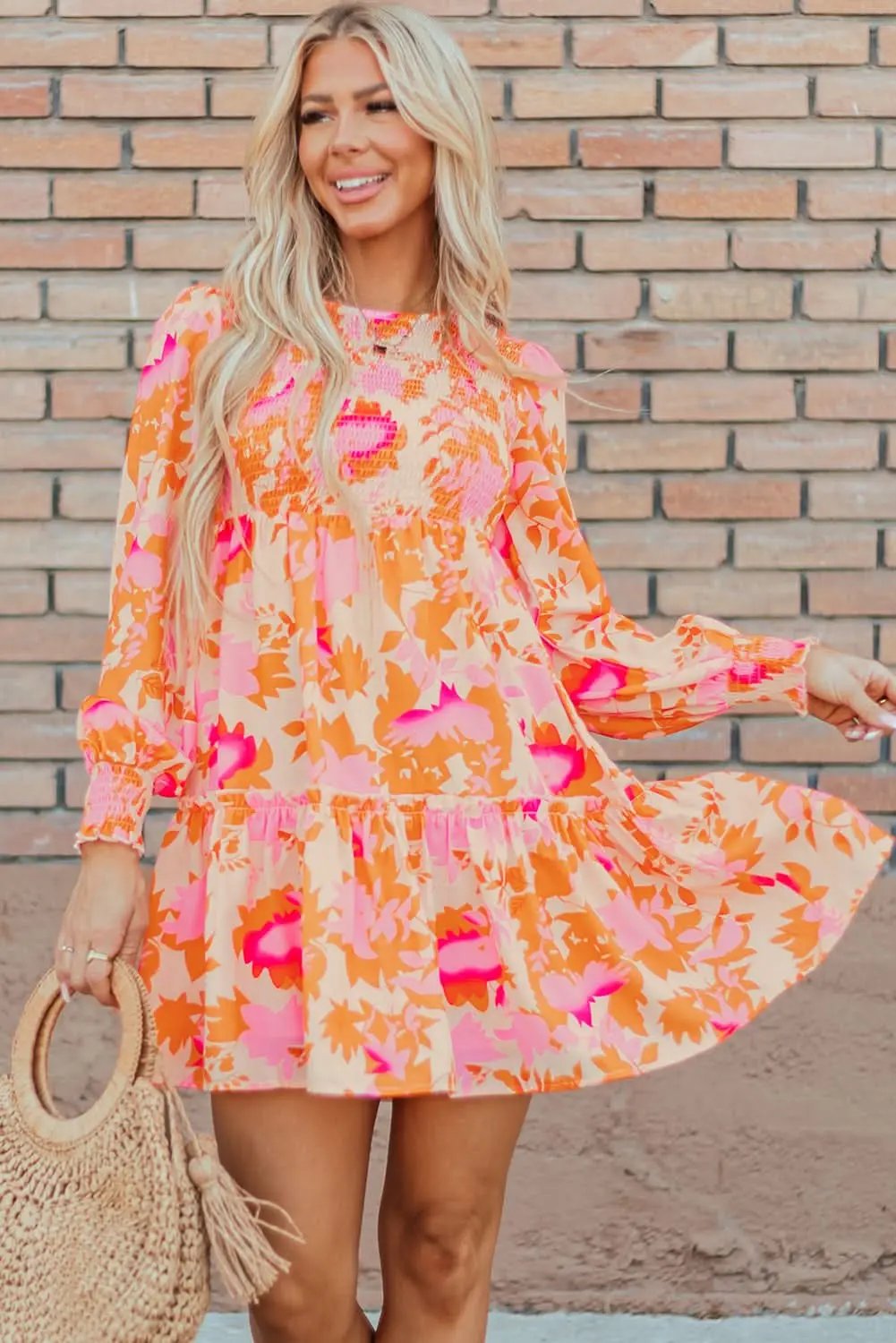 Love Salve Orange Smocked Mini Dress — Fit and Flare