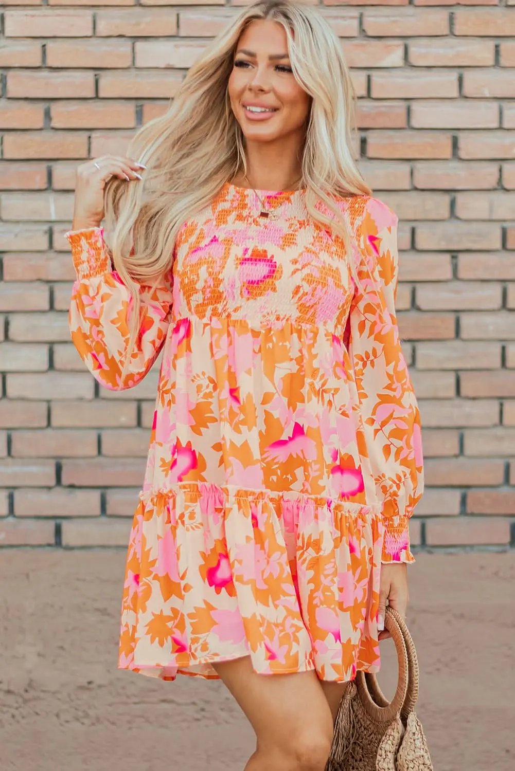 Love Salve Orange Smocked Mini Dress — Fit and Flare
