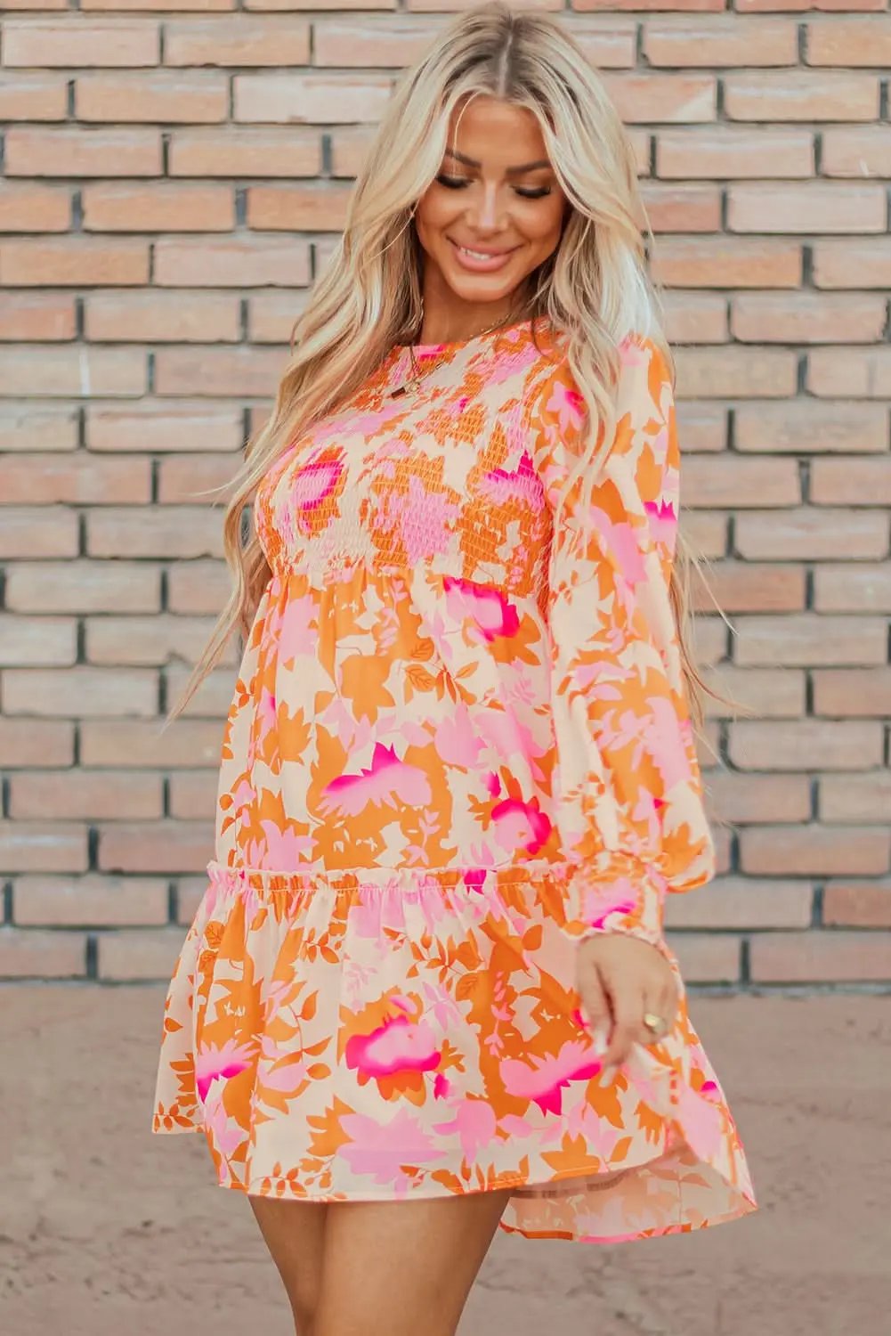 Love Salve Orange Smocked Mini Dress — Fit and Flare