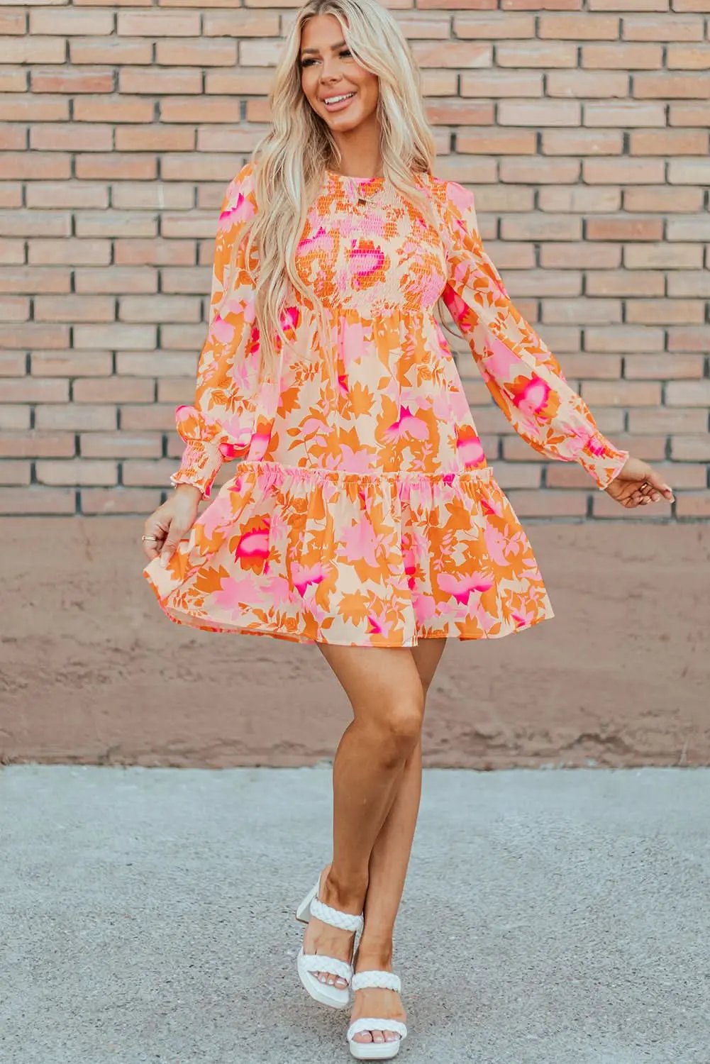 Love Salve Orange Smocked Mini Dress — Fit and Flare