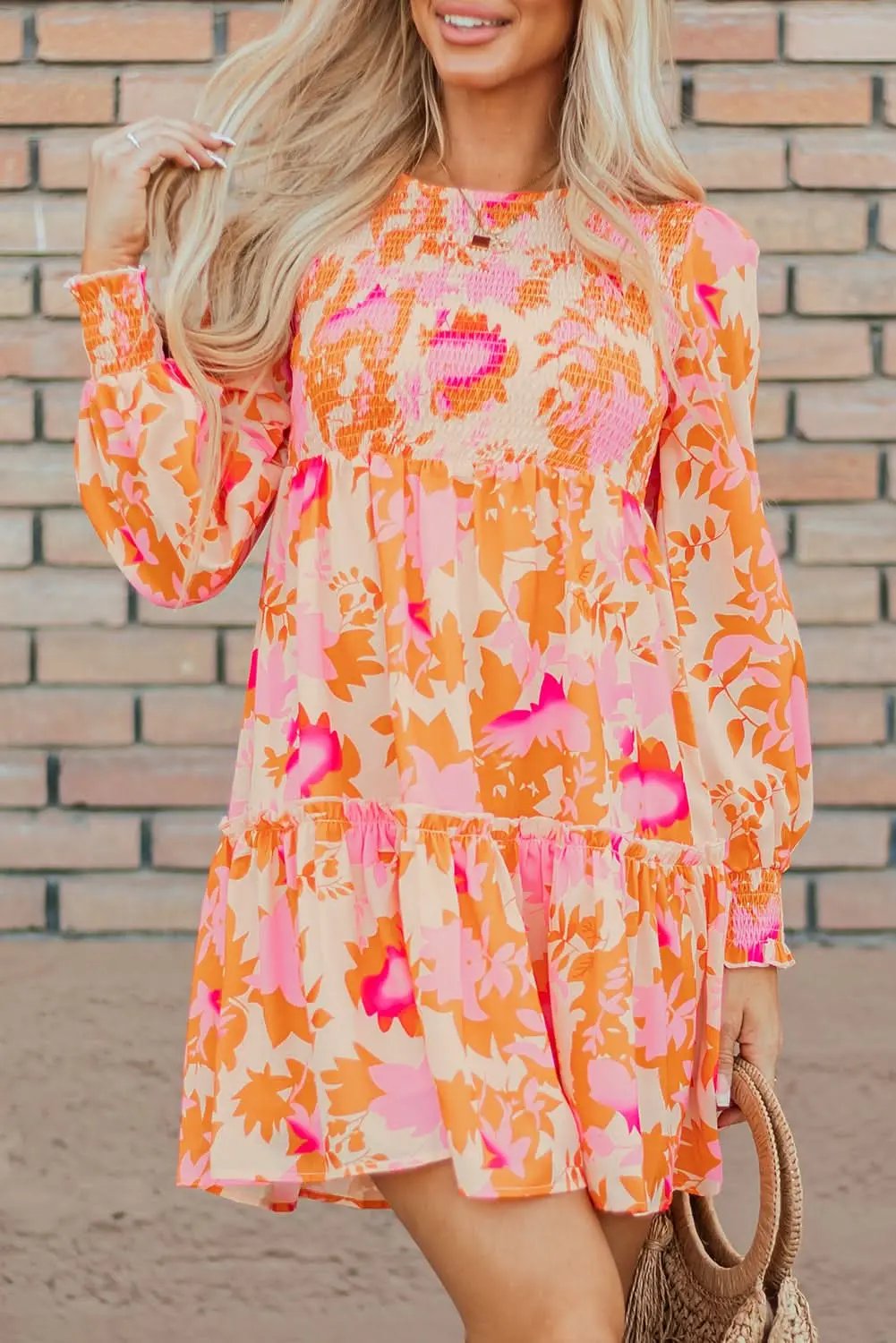 Love Salve Orange Smocked Mini Dress — Fit and Flare