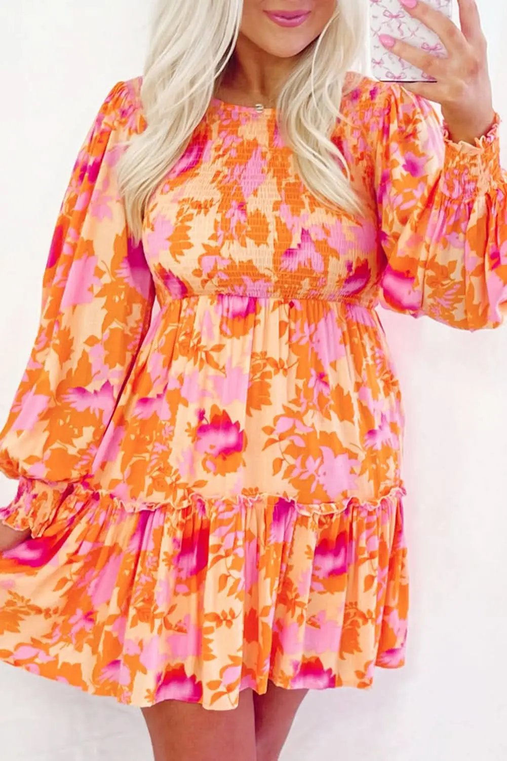 Love Salve Orange Smocked Mini Dress — Fit and Flare