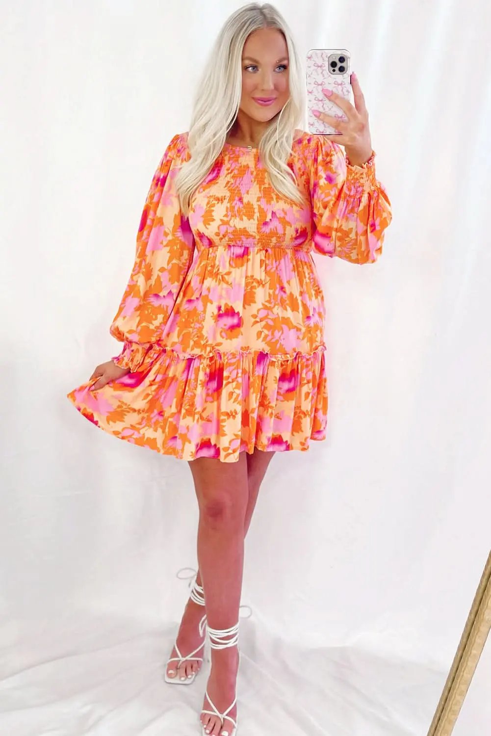 Love Salve Orange Smocked Mini Dress — Fit and Flare