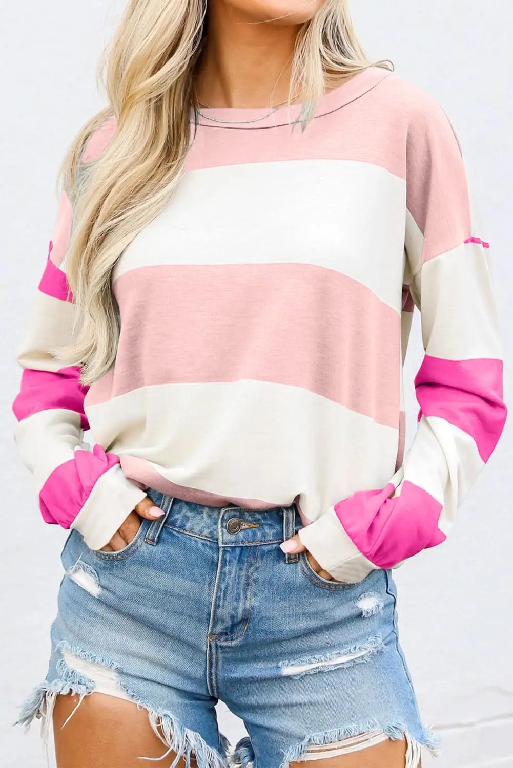 Women's Casual Tops Top - Light Pink Drop Shoulder - Relaxed Fit