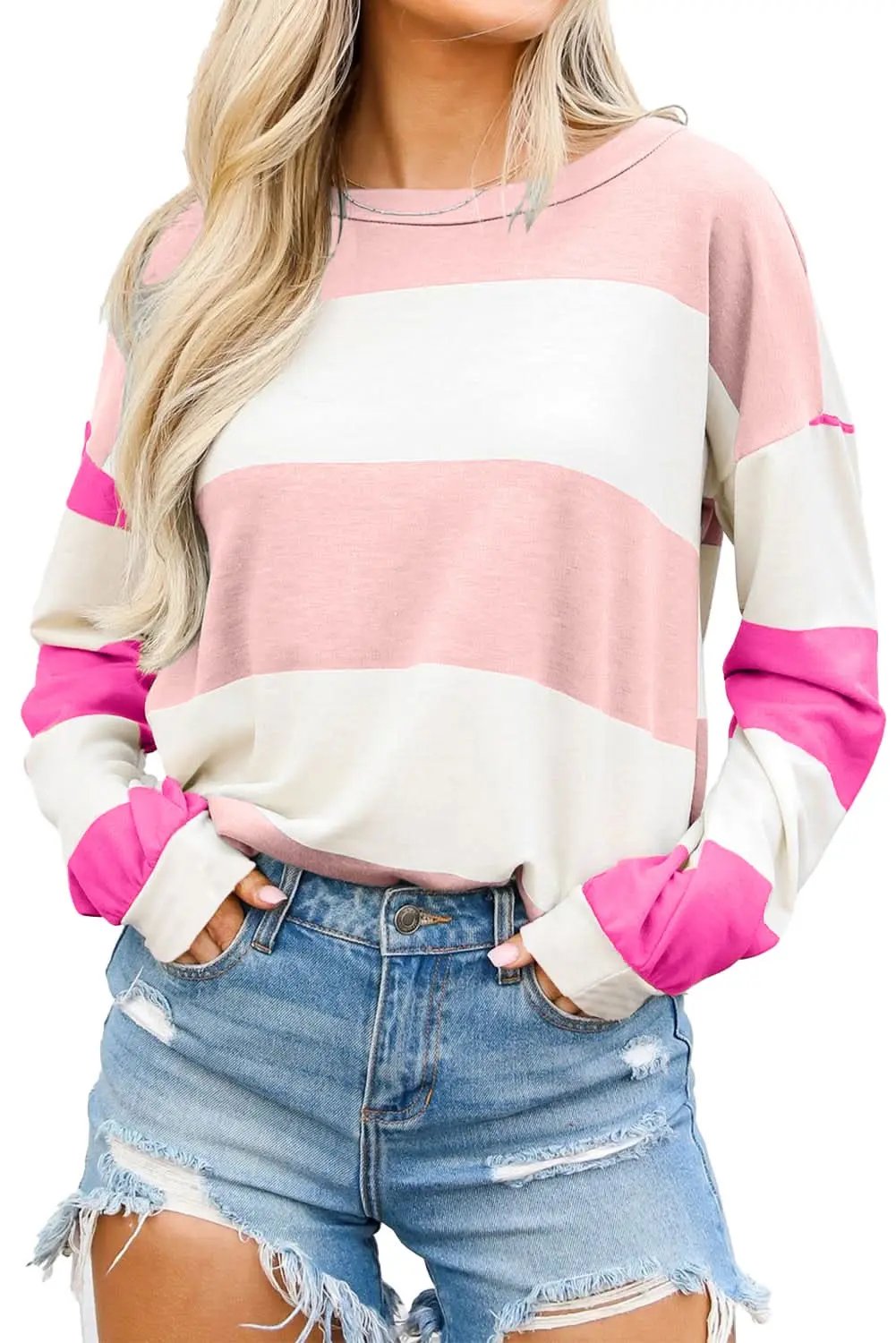 Women's Casual Tops Top - Light Pink Drop Shoulder - Relaxed Fit