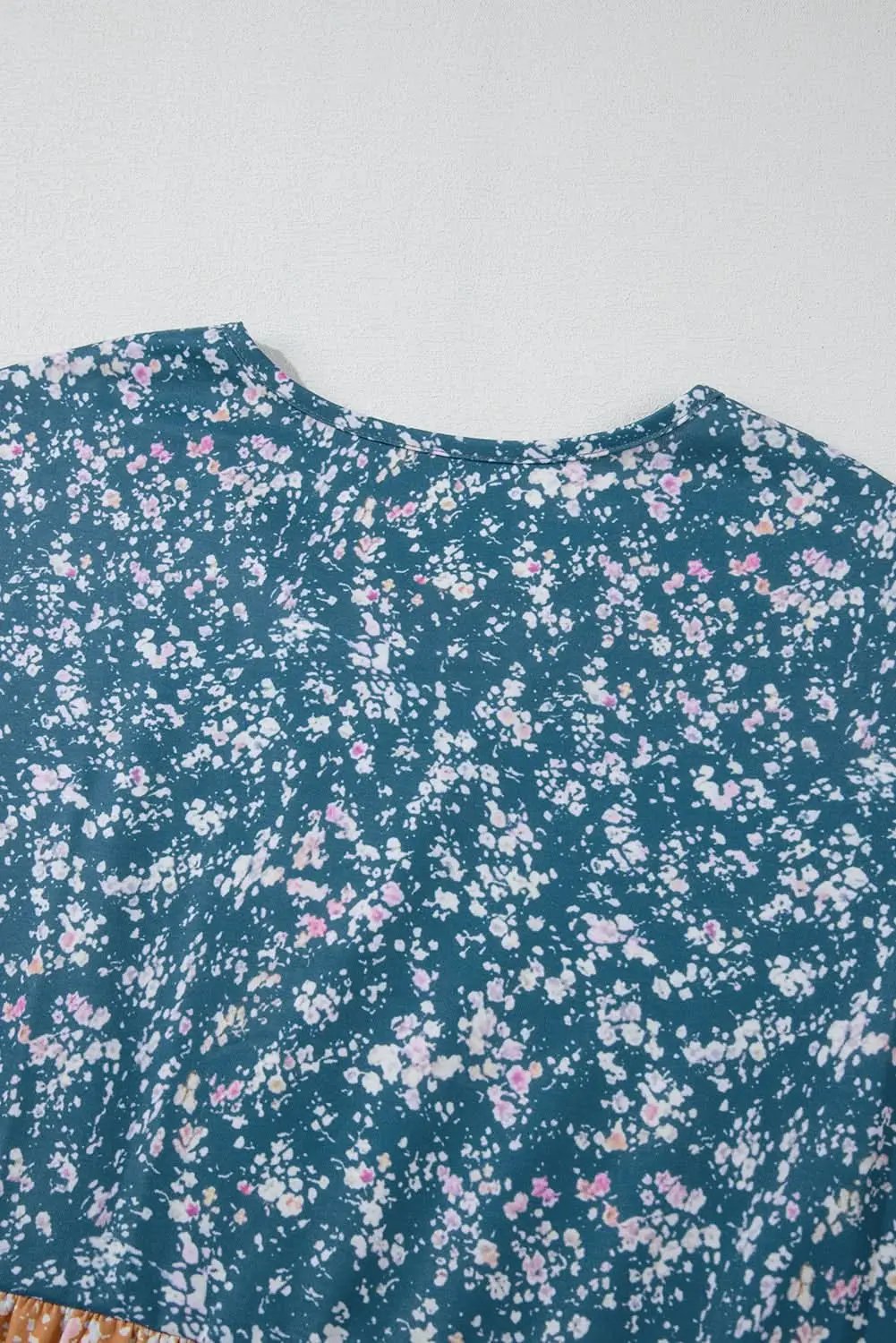 Women's Blouse - Floral Color Block - Ruffled Hem Spring Top