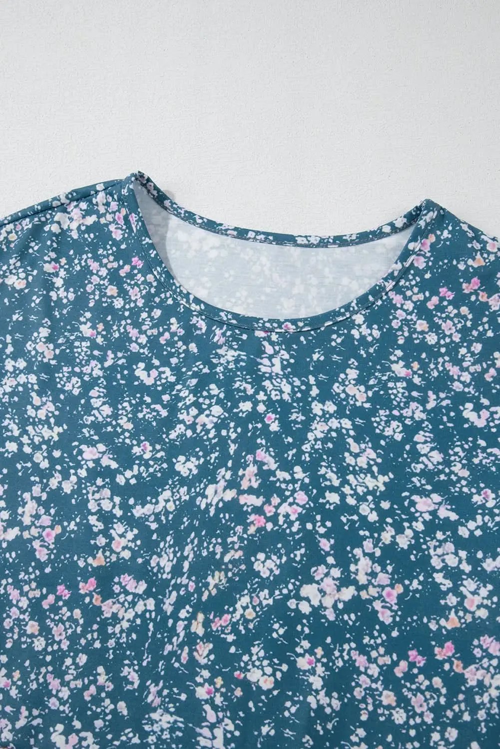 Women's Blouse - Floral Color Block - Ruffled Hem Spring Top