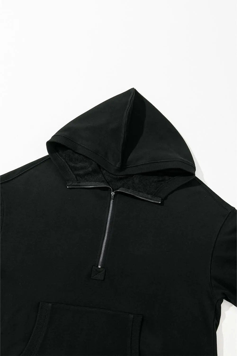 Jackets Love Salve Black Solid Kangaroo Pocket Half Zipper Oversized