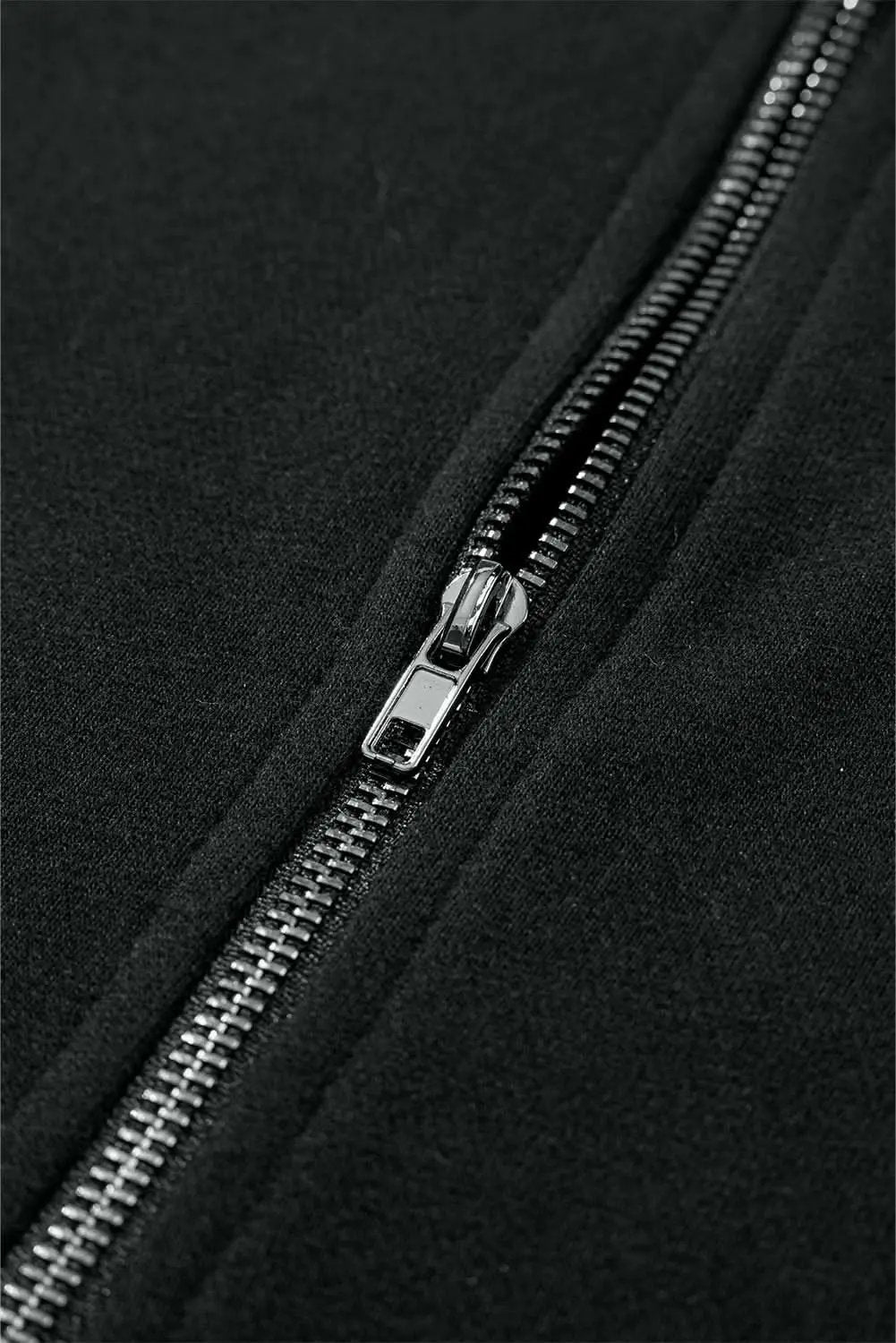 Jackets Love Salve Black Solid Kangaroo Pocket Half Zipper Oversized