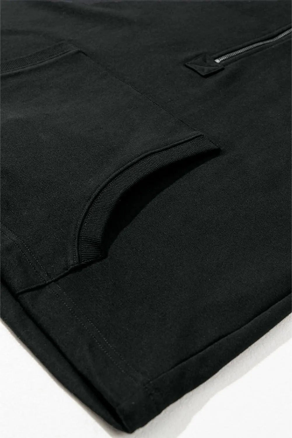 Jackets Love Salve Black Solid Kangaroo Pocket Half Zipper Oversized
