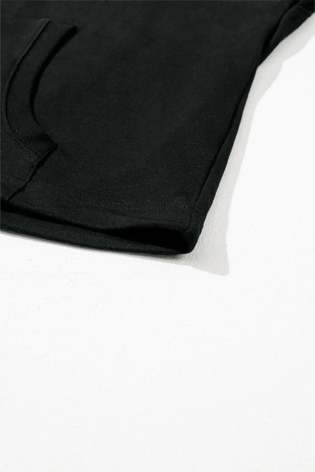 Jackets Love Salve Black Solid Kangaroo Pocket Half Zipper Oversized