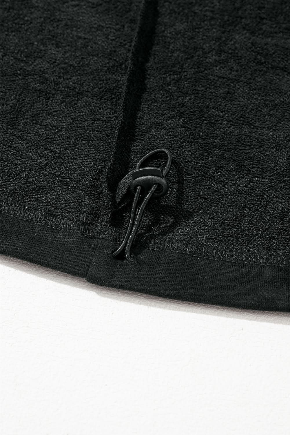 Jackets Love Salve Black Solid Kangaroo Pocket Half Zipper Oversized
