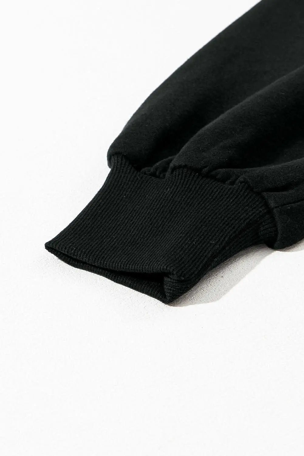 Jackets Love Salve Black Solid Kangaroo Pocket Half Zipper Oversized