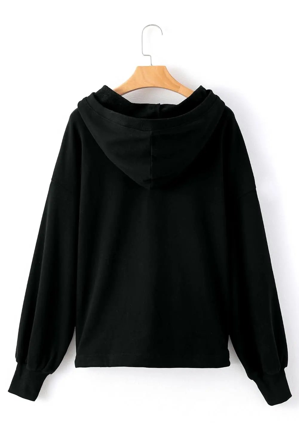 Jackets Love Salve Black Solid Kangaroo Pocket Half Zipper Oversized