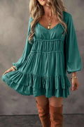 Dresses Love Salve Green Mini Dress Women's Daily Wear Ruffle Tiered A-Line Dress - Chic & Flirty