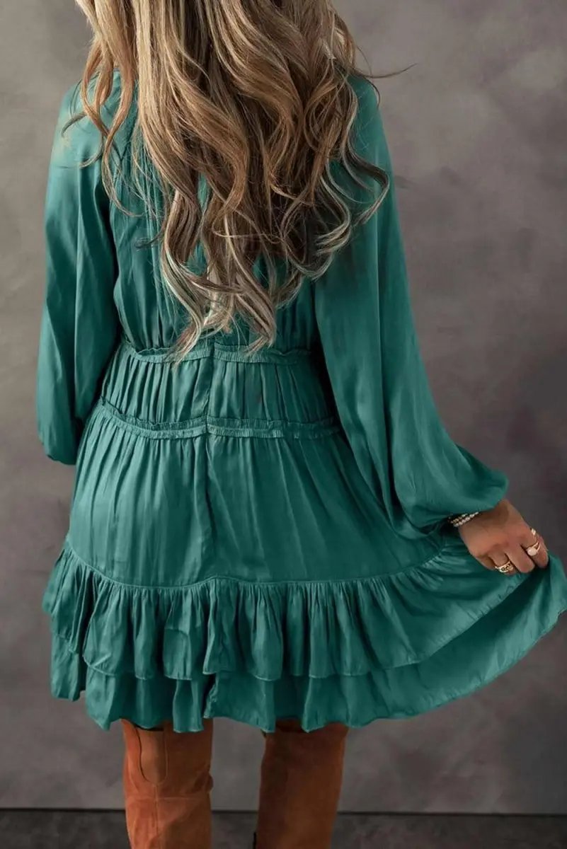 Dresses Love Salve Green Mini Dress Women's Daily Wear Ruffle Tiered A-Line Dress - Chic & Flirty