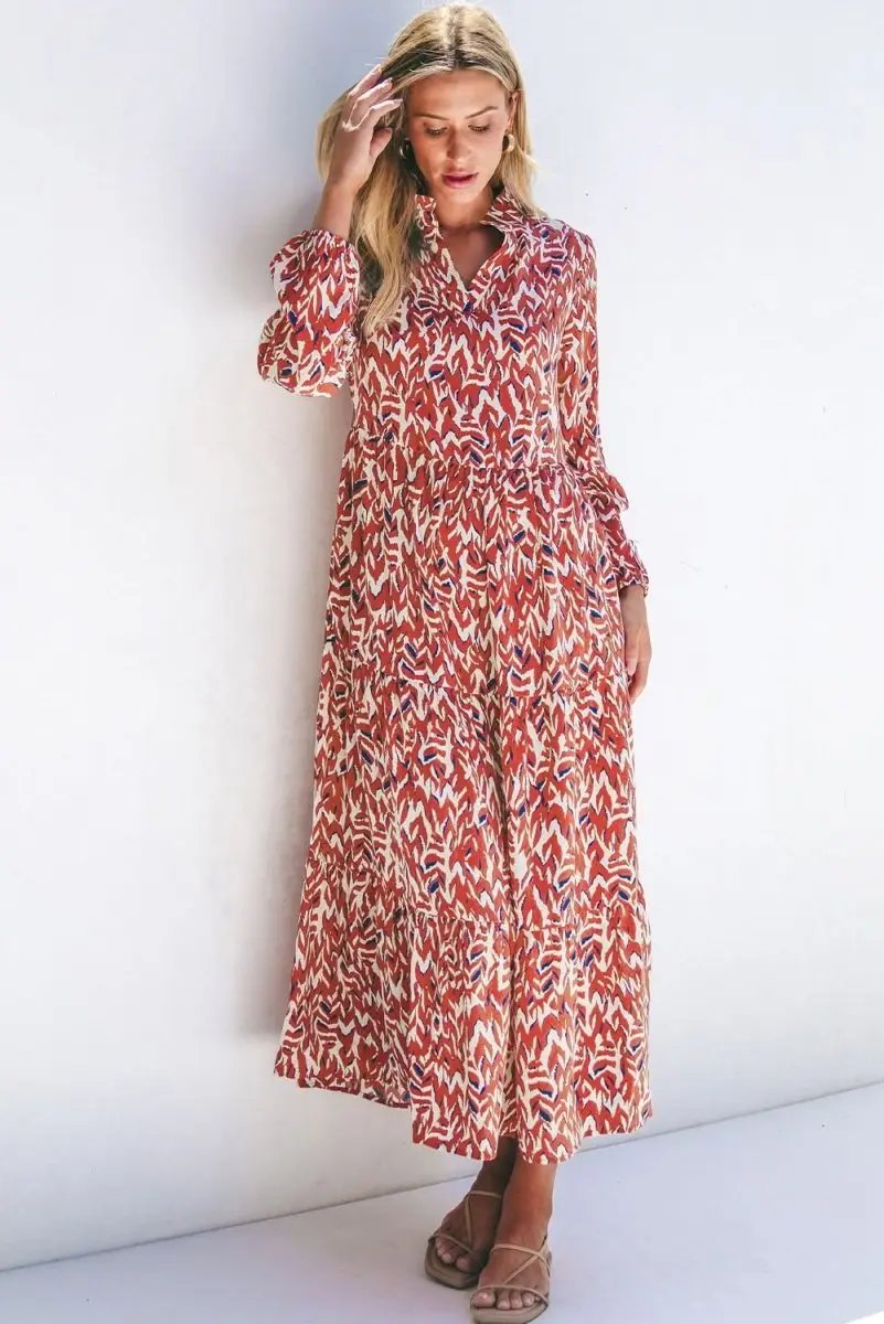 Women's Orange Midi Dress | Love Salve V-Neck