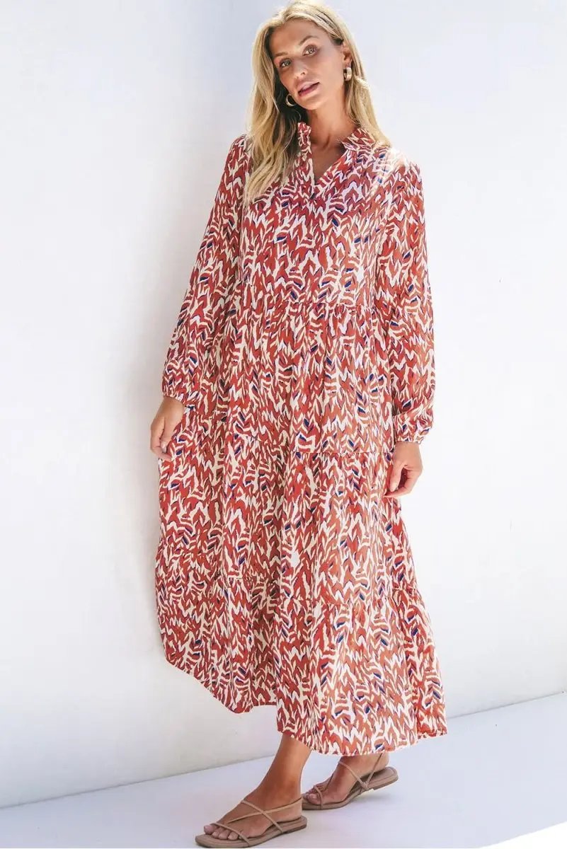 Women's Orange Midi Dress | Love Salve V-Neck