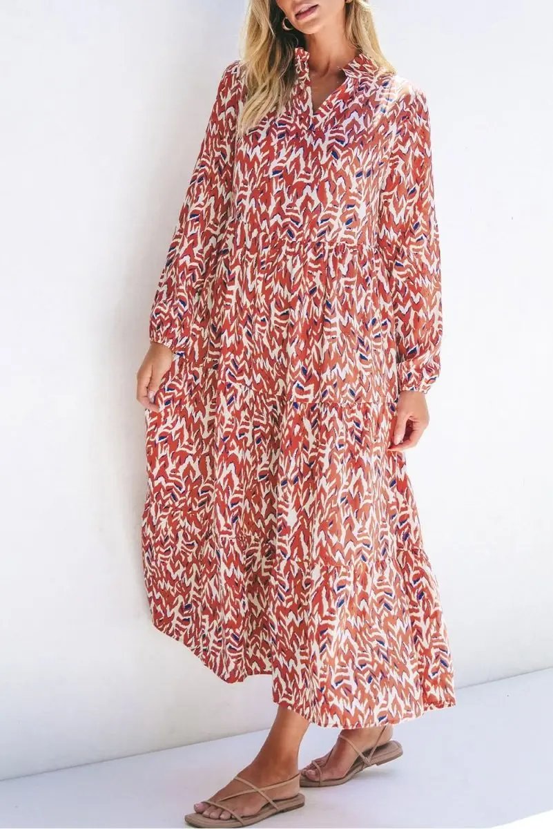 Women's Orange Midi Dress | Love Salve V-Neck