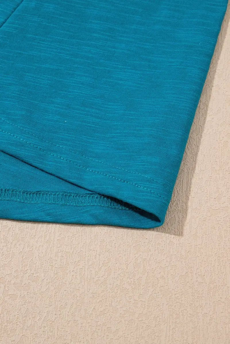 T-Shirts Love Salve Blue Metallic Tank Women's Casual Top: Sheen Edge, Scoop Neck