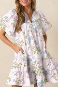 Dresses Love Salve Pink Floral Mini Dress Women's Daily Wear A-Line Puff Sleeve Dress