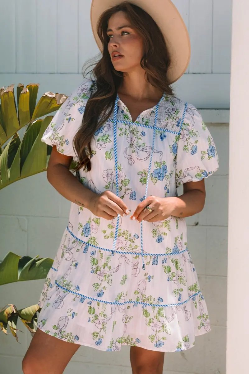 Dresses Love Salve Pink Floral Mini Dress Women's Daily Wear A-Line Puff Sleeve Dress