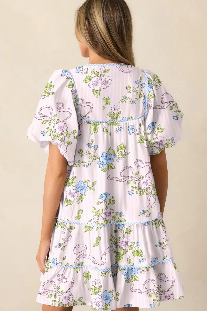 Dresses Love Salve Pink Floral Mini Dress Women's Daily Wear A-Line Puff Sleeve Dress